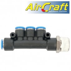 PU HOSE FITTING MANIFOLD 4 X 8MM PORT X 1/4'M